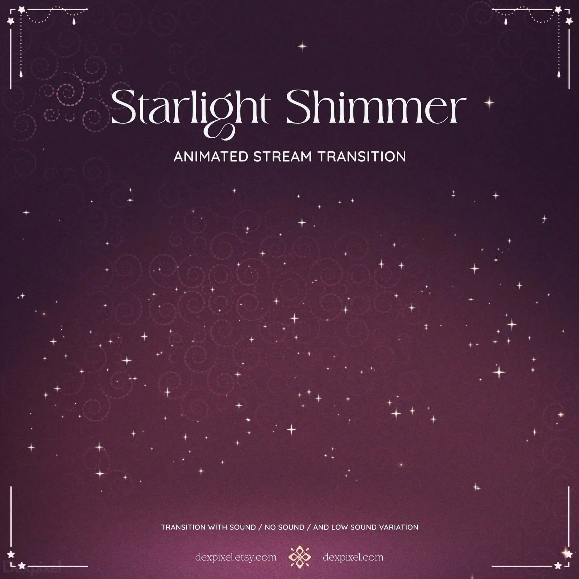 Brown pink shimmer starlight animated stream transition design with sparkling stars and charming pastel colors.