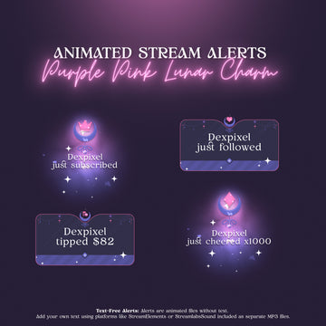 celestial purple animated stream alert with lunar theme