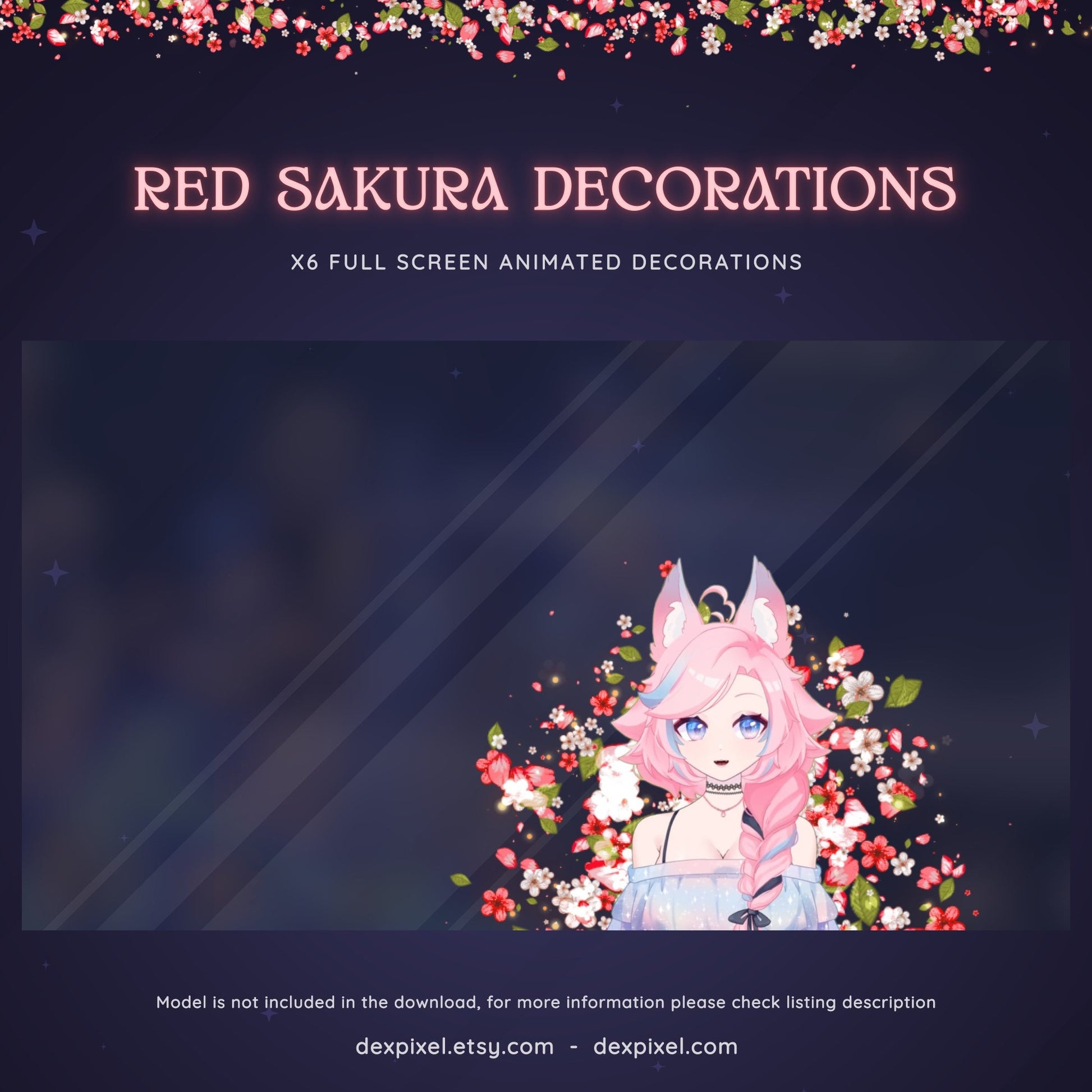 red white floral vtuber stream decoration
