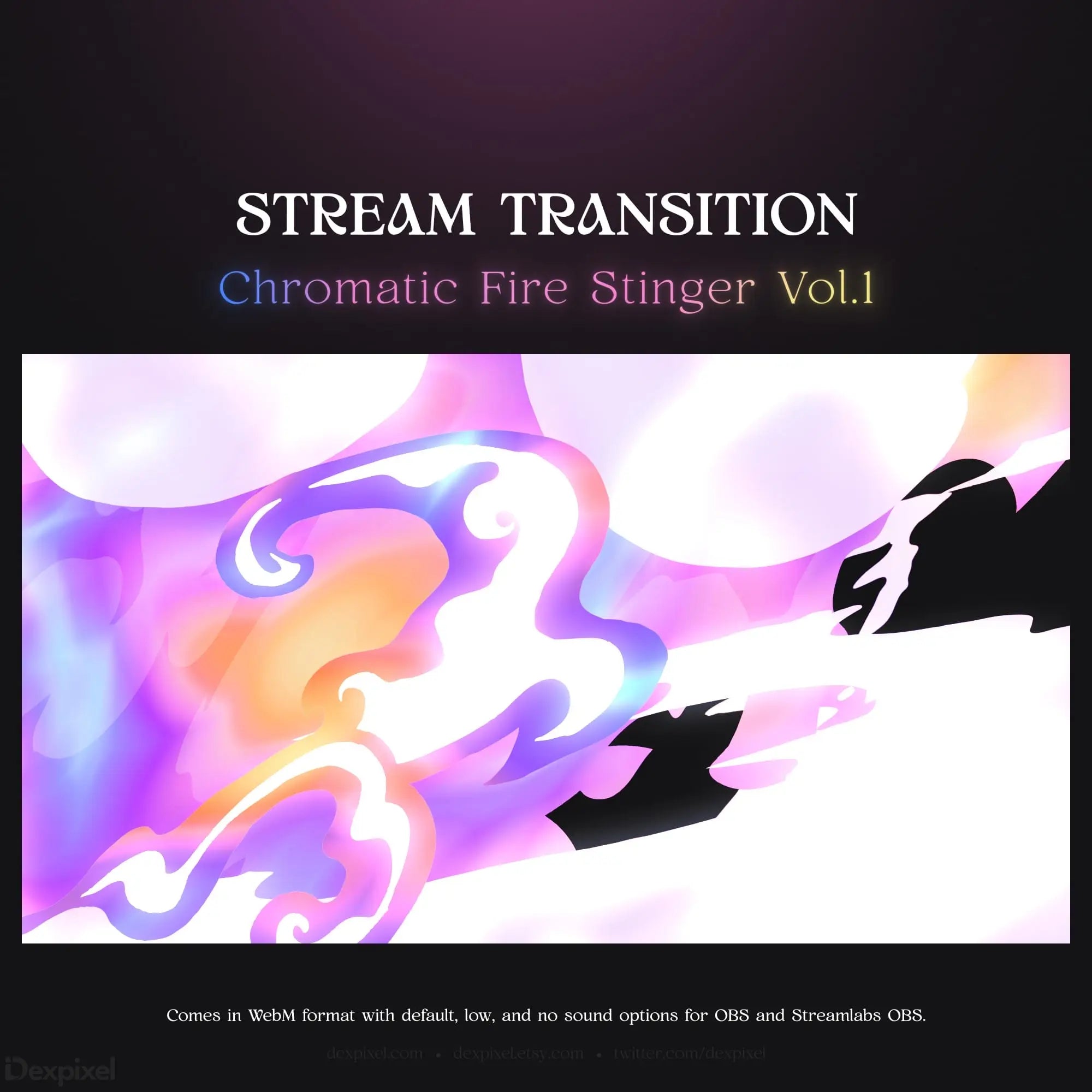 Stream transition animation with chromatic fire.