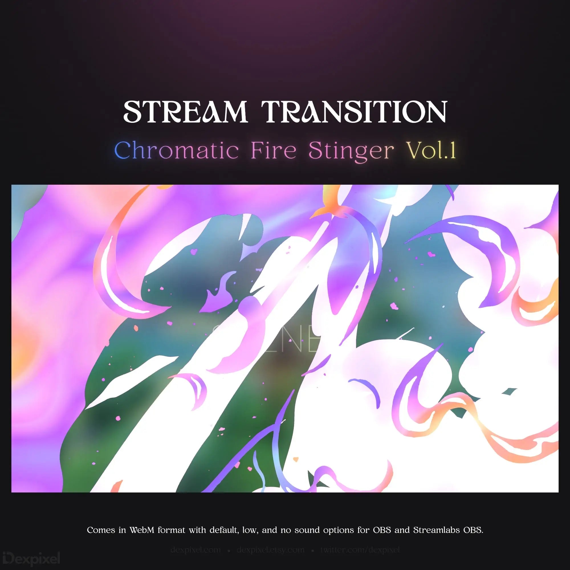 Chromatic fire stinger stream transition.