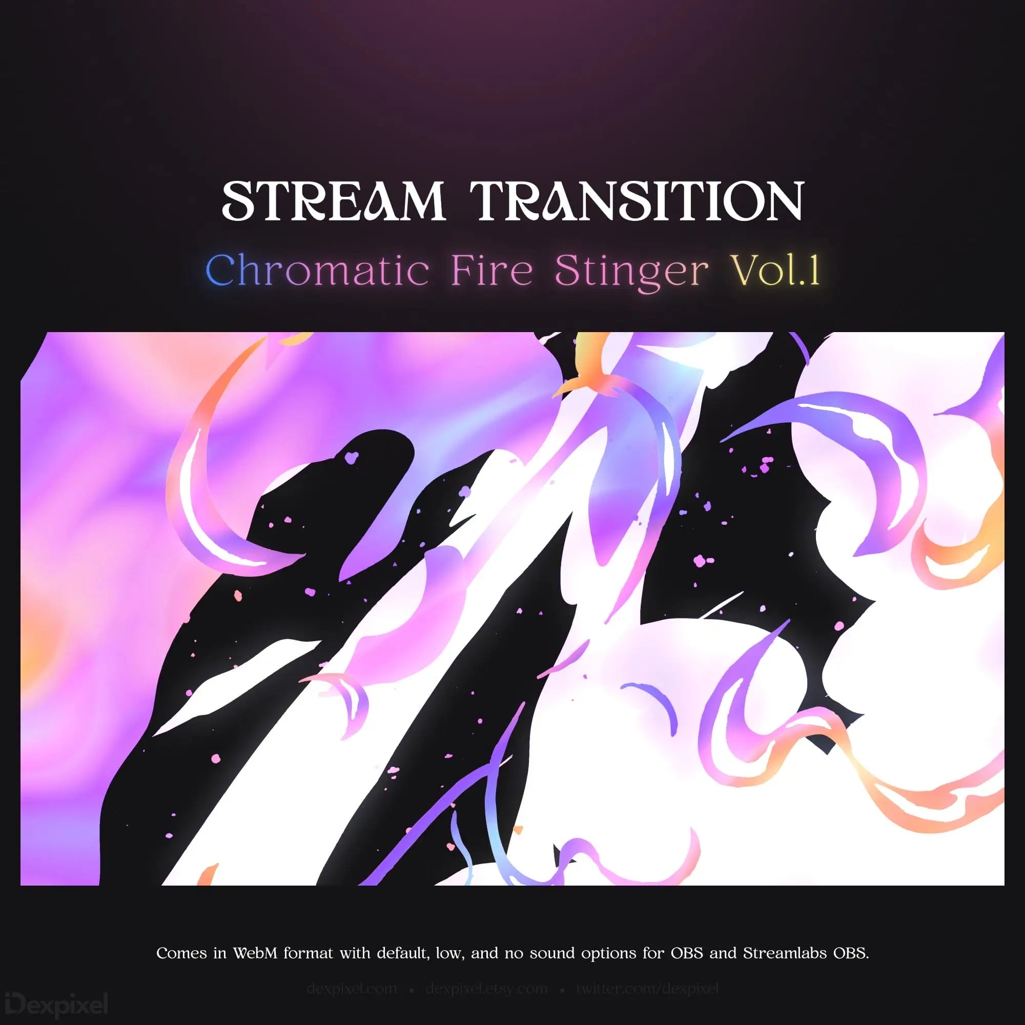 Chromatic fire stinger stream transition.