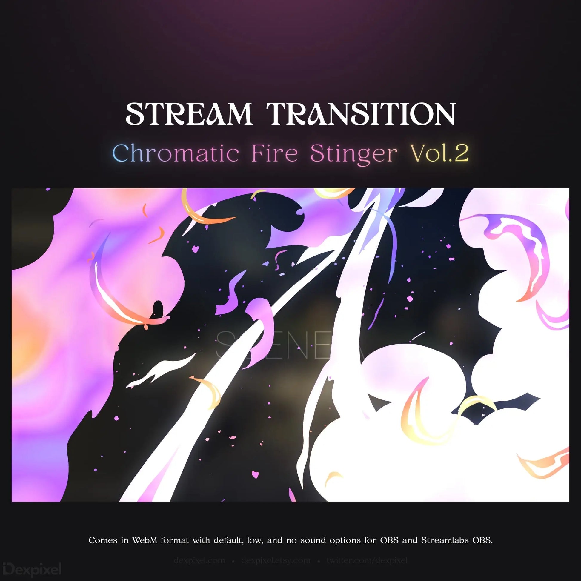 Chromatic fire stinger stream transition.