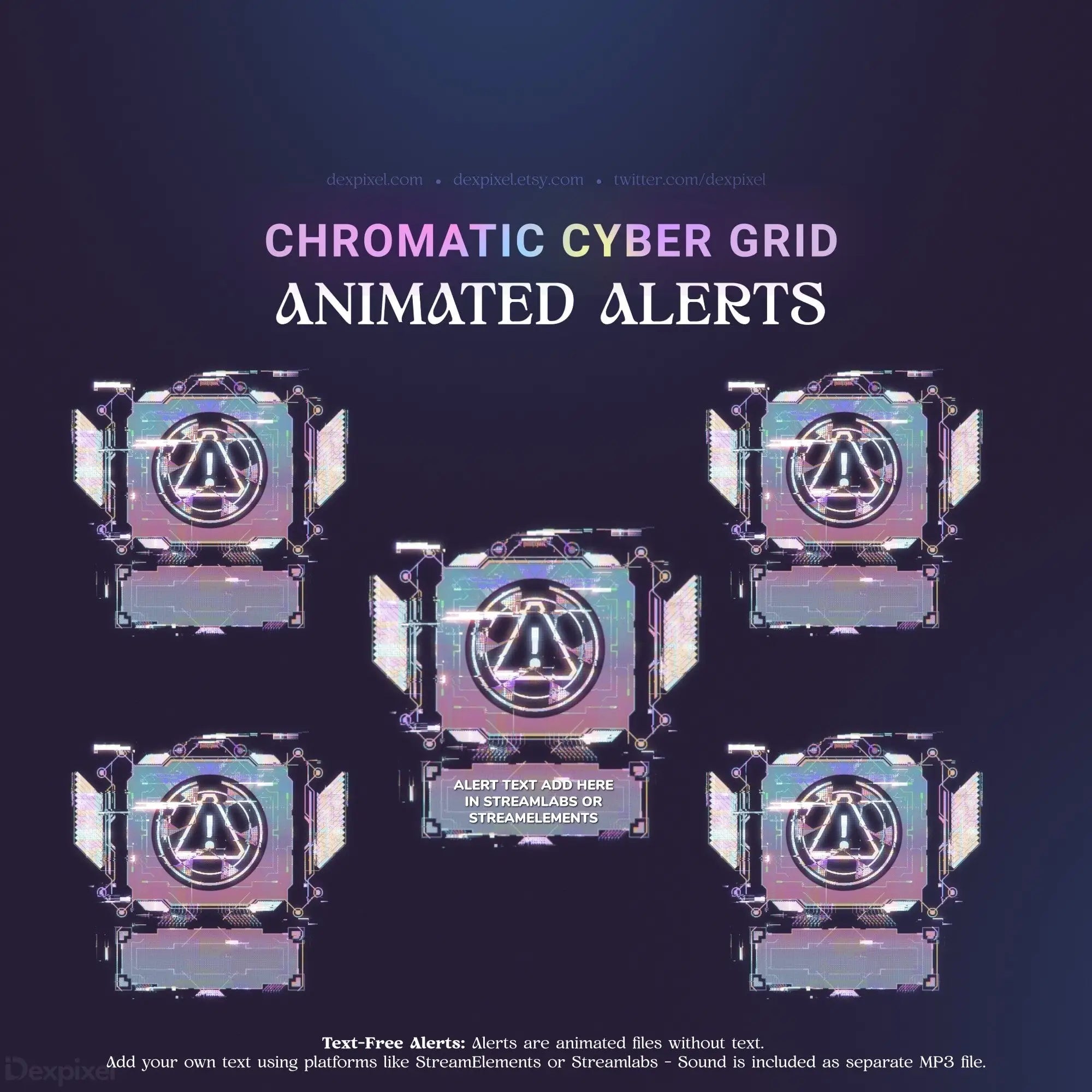 Chromatic cyber grid animated alerts.
