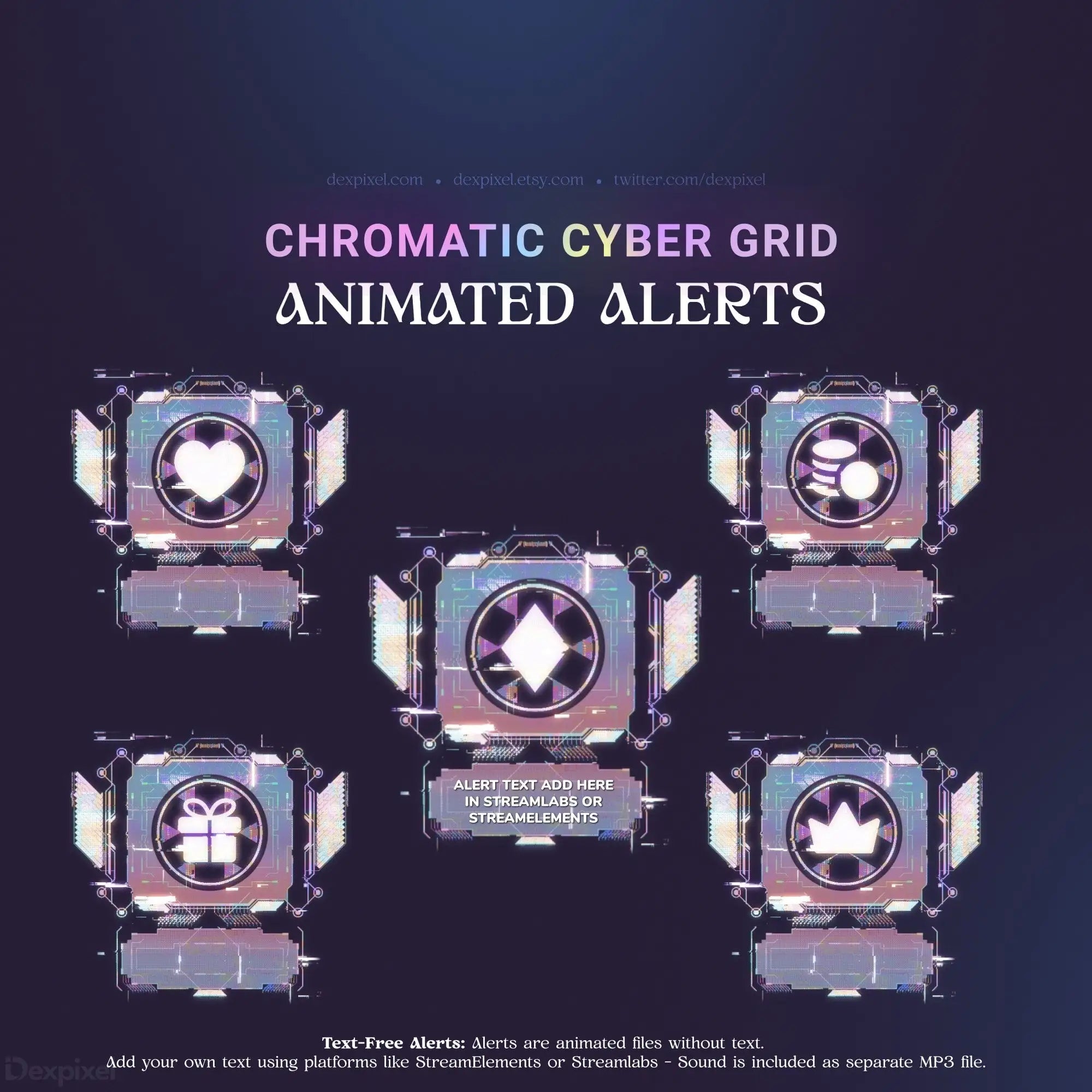 Cyberpunk-themed animated alerts.