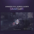 Animated full-screen alerts with colorful confetti.