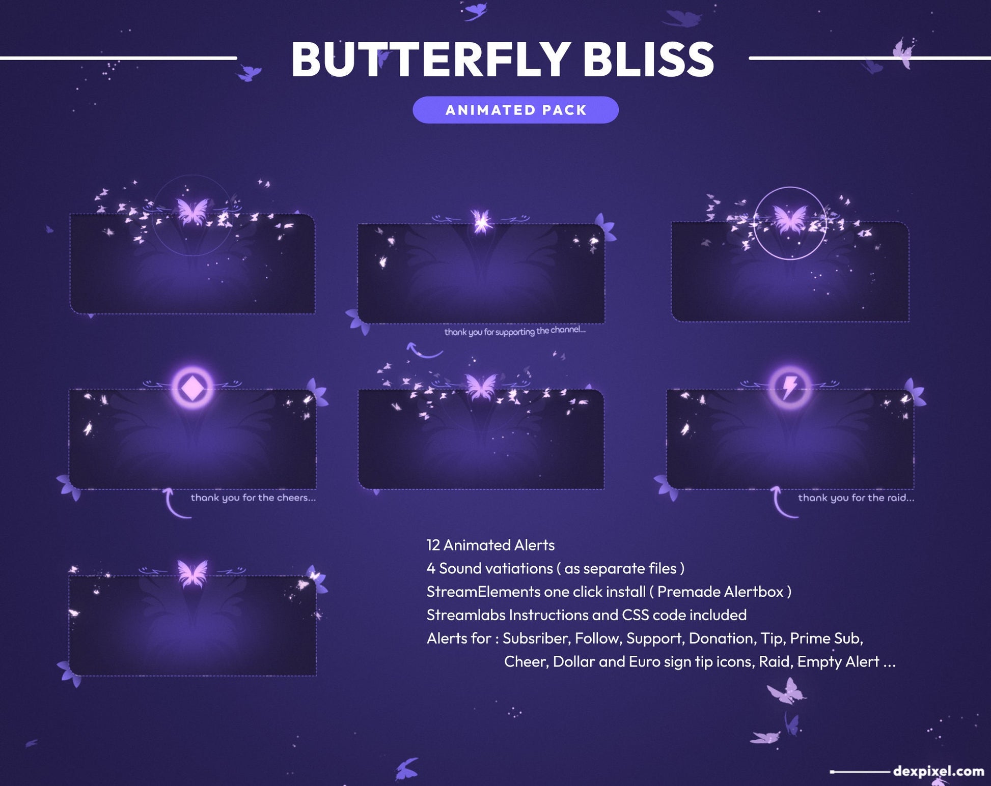 cute butterfly animated alerts