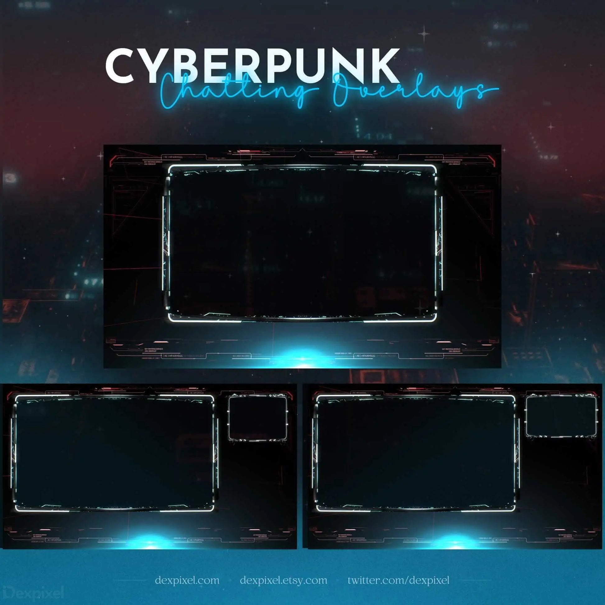 Cyberpunk Blue Animated Stream Scenes - Pack