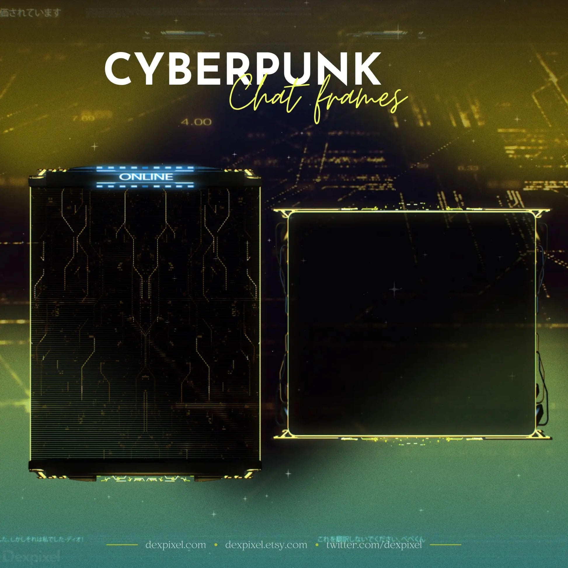 Cyberpunk Yellow Blue Animated Stream Scenes - Pack