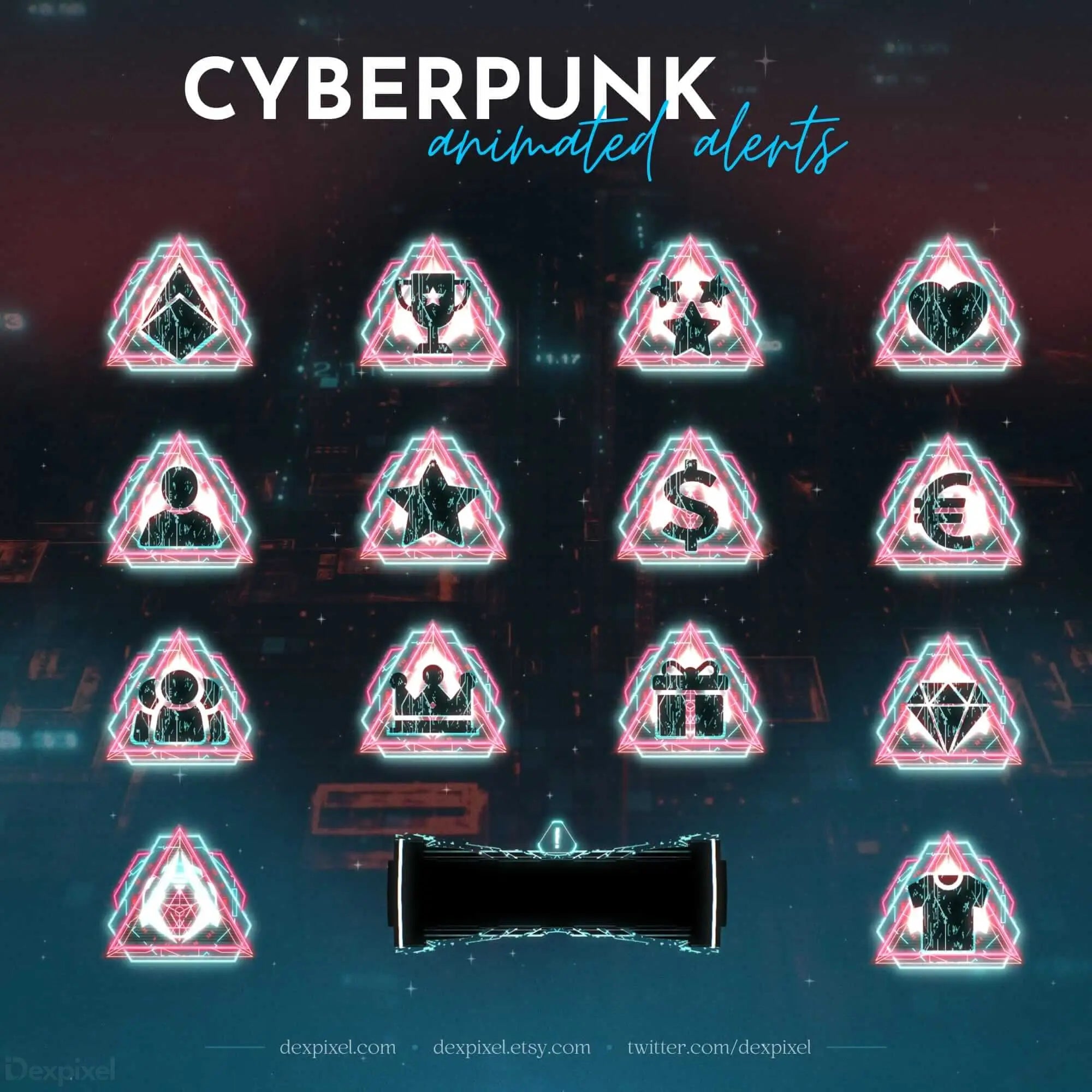 Cyberpunk Blue Glitch Stream Alerts - Animated