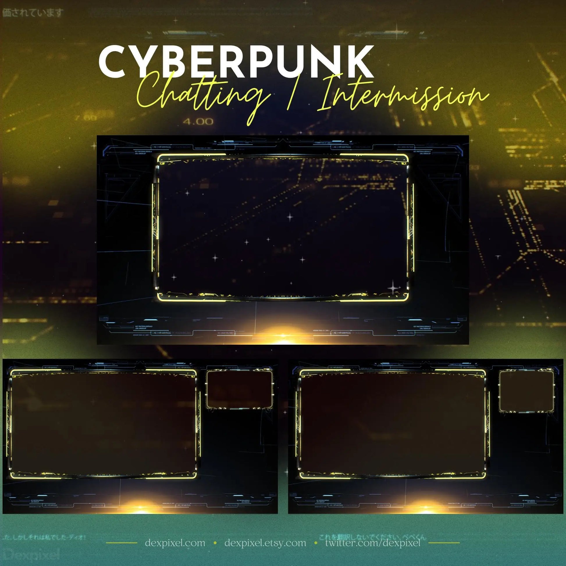 Cyberpunk Yellow Blue Animated Stream Scenes - Pack