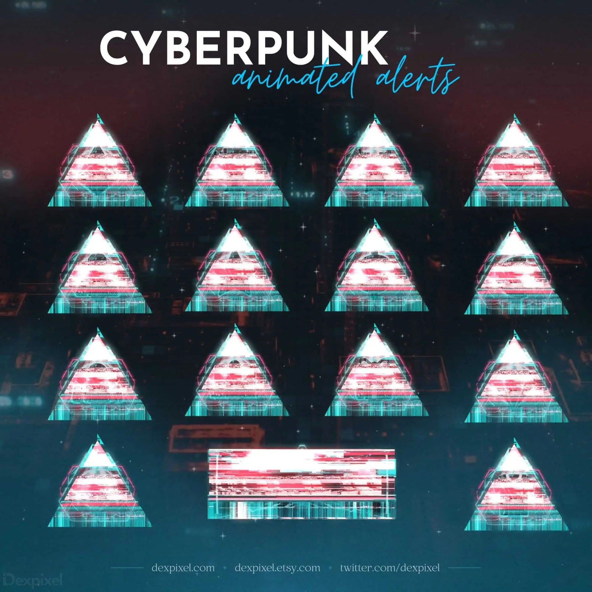 Cyberpunk Blue Glitch Stream Alerts - Animated