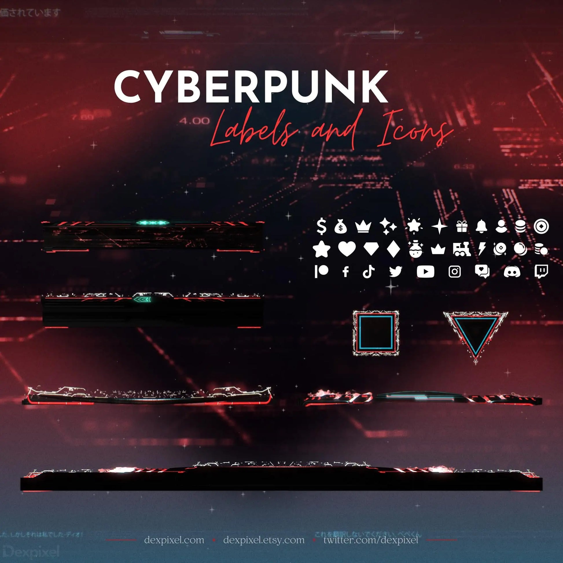 Cyberpunk Red Blue Animated Stream Scenes - Pack