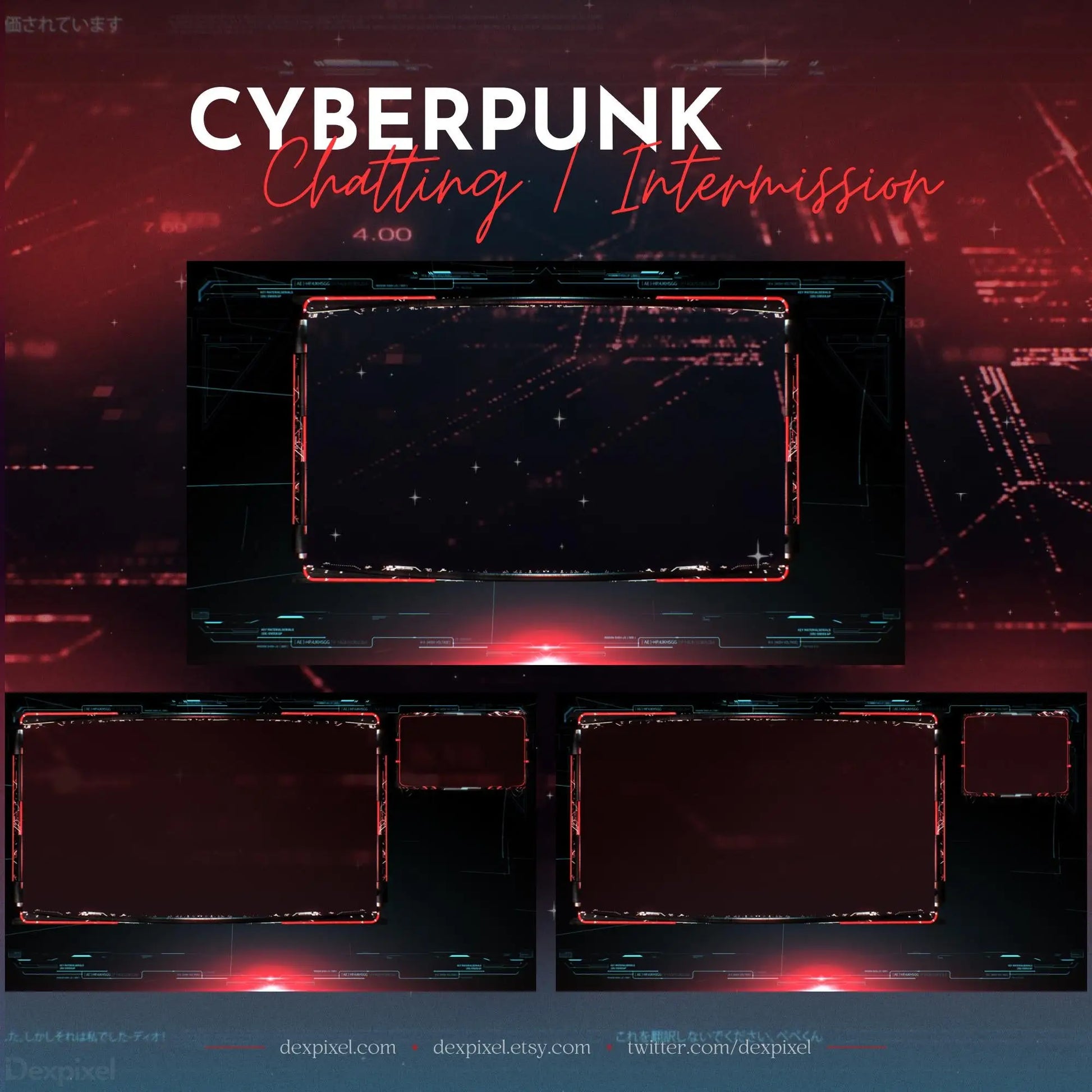 Cyberpunk Red Blue Animated Stream Scenes - Pack