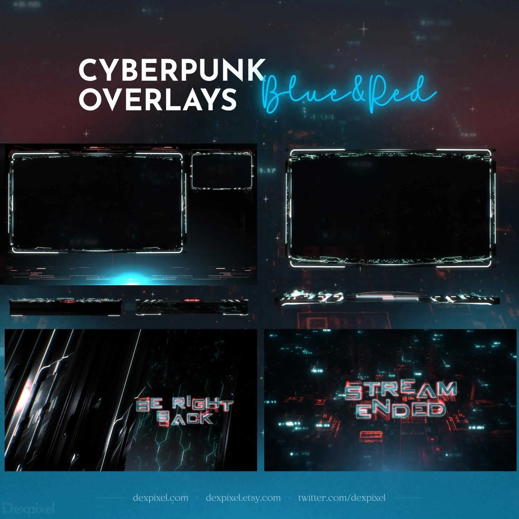 Cyberpunk Blue Animated Stream Scenes - Pack