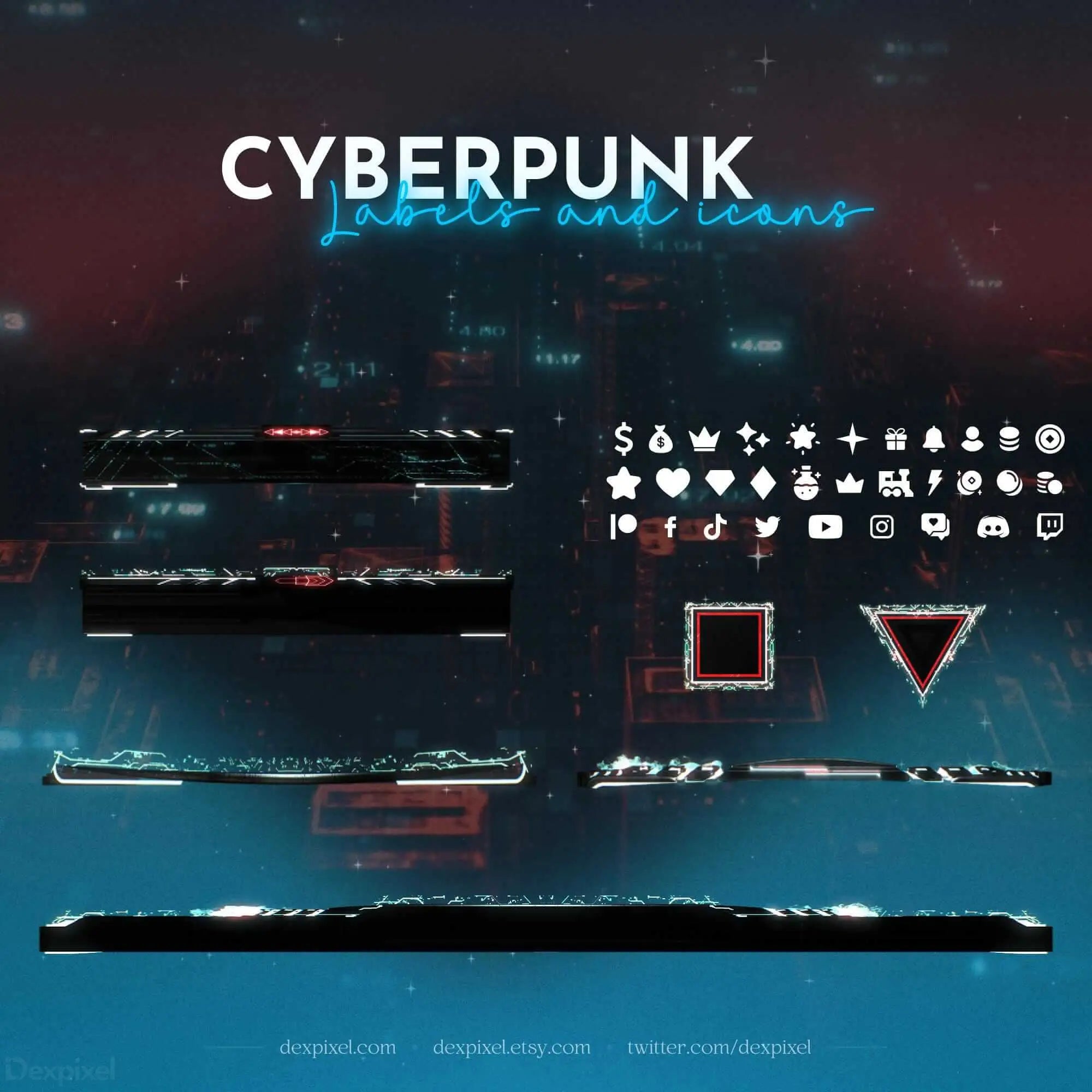Cyberpunk Blue Animated Stream Scenes - Pack