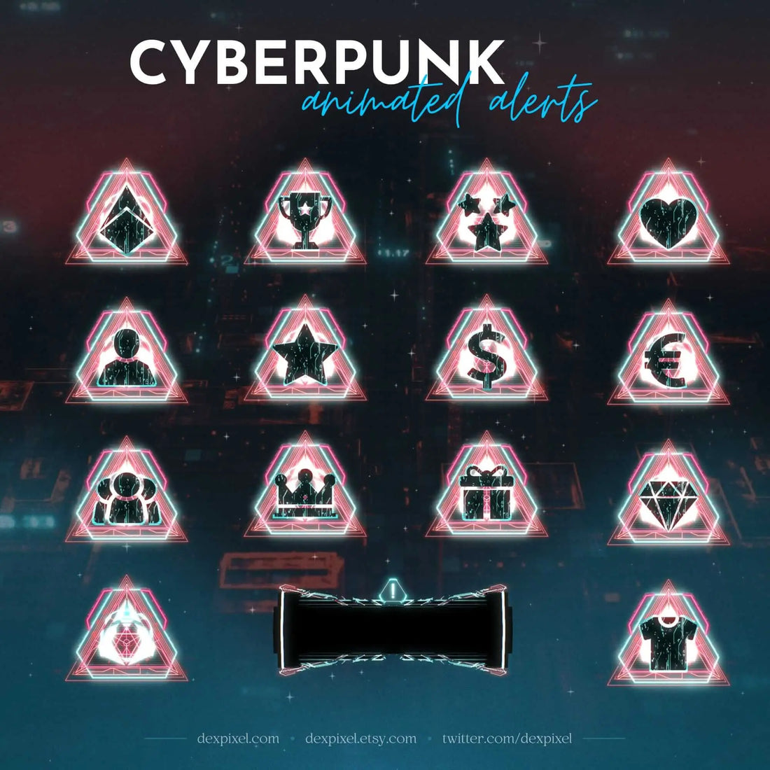 Cyberpunk Blue Glitch Stream Alerts - Animated