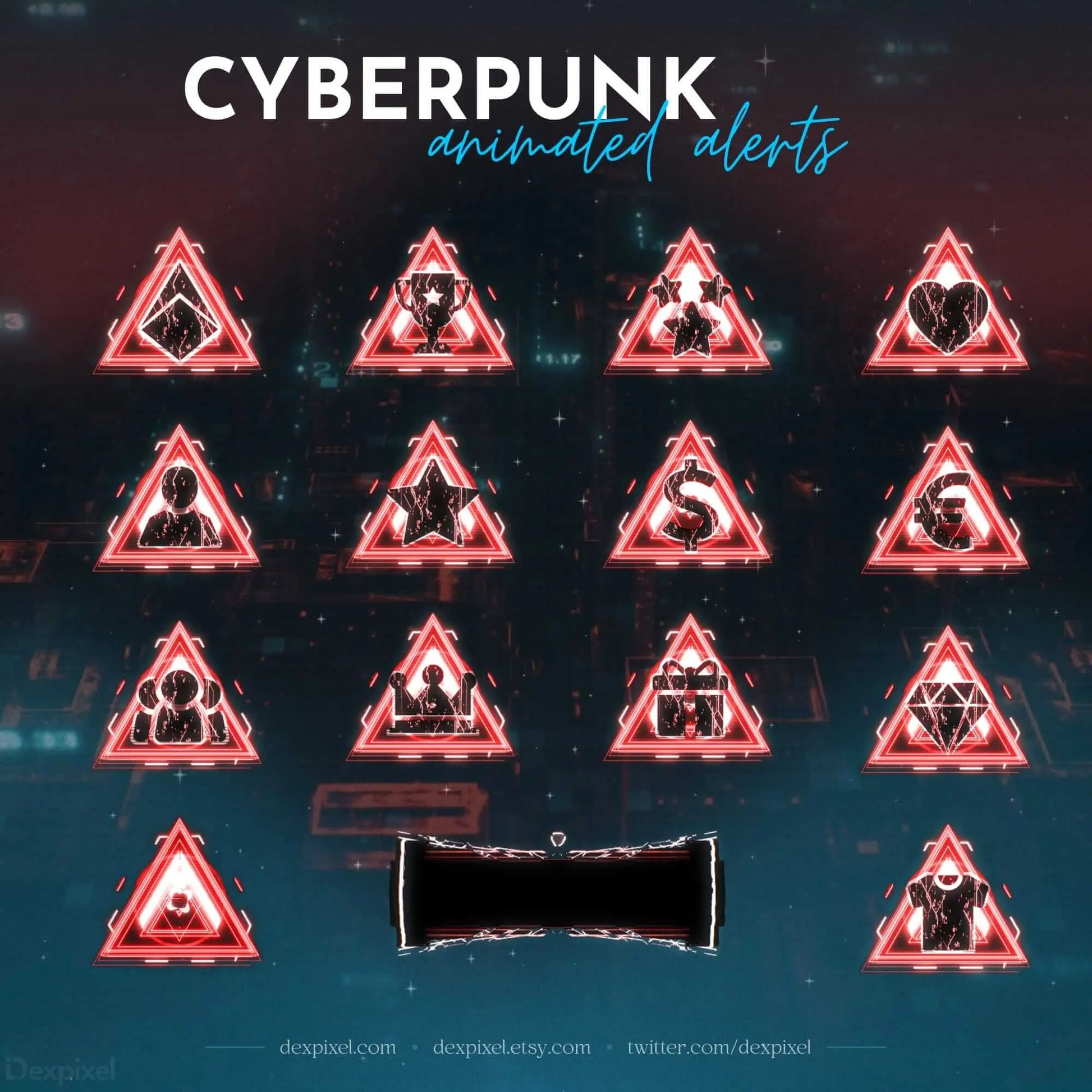 Cyberpunk Blue Glitch Stream Alerts - Animated