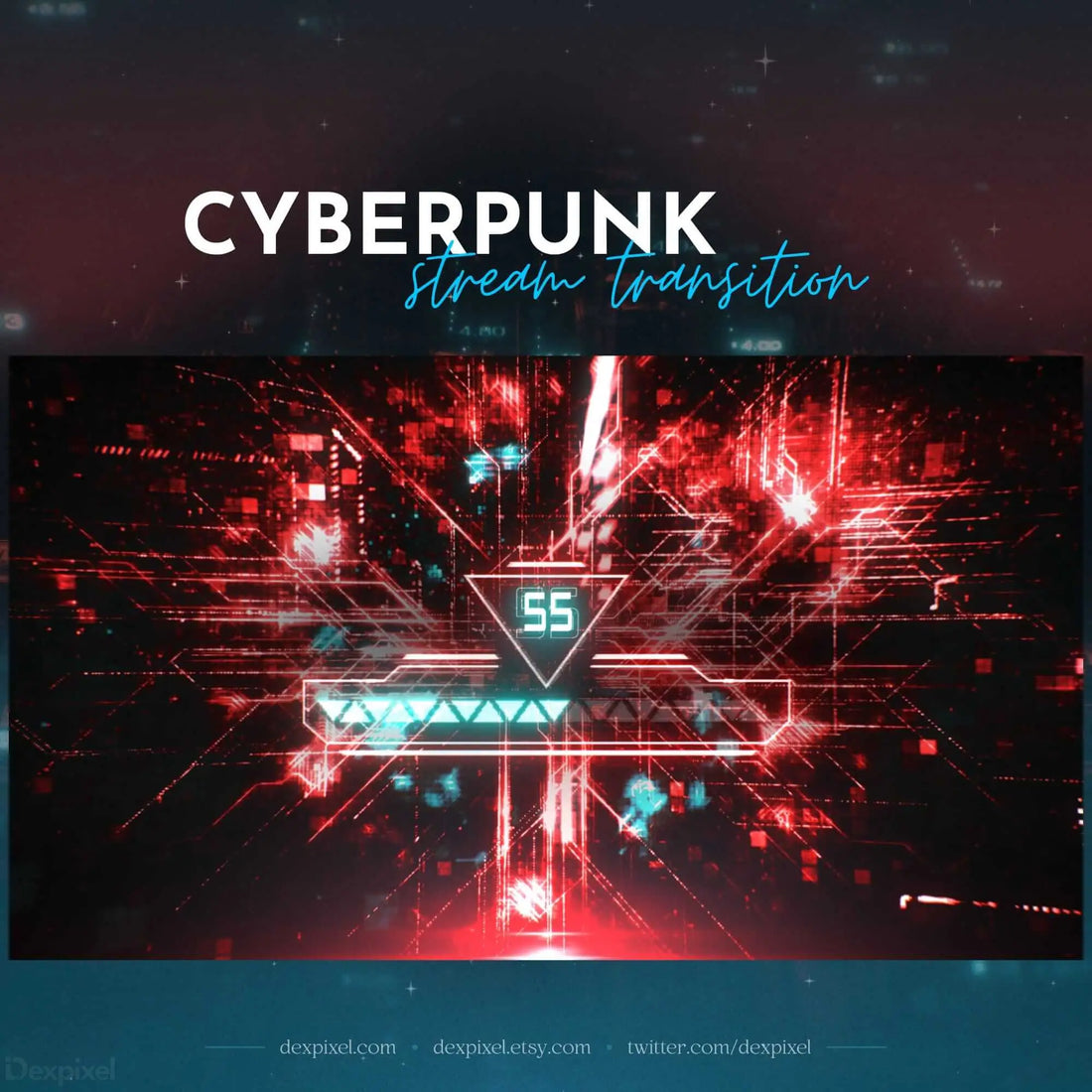 Cyberpunk Blue Red Glitch Stream Transition