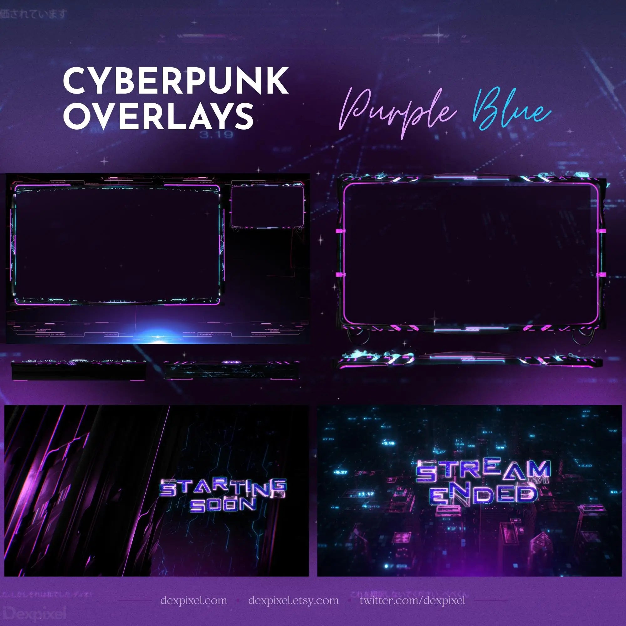 Cyberpunk Purple Animated Stream Scenes - Pack