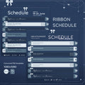 Dark blue schedule template decorated with white ribbon bow designs and placeholder text entries.