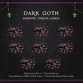 Dark goth-themed animated stream alert set with pink starburst designs and cross accents.