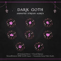 Dark goth-themed stream alert icons with pink symbols arranged in a circular pattern.