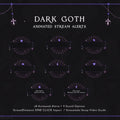 Dark goth-themed animated stream alert package with mystical circular designs and cross symbols.