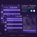 Stream schedule layout with purple and blue cosmic theme showing dates from June 19-25.