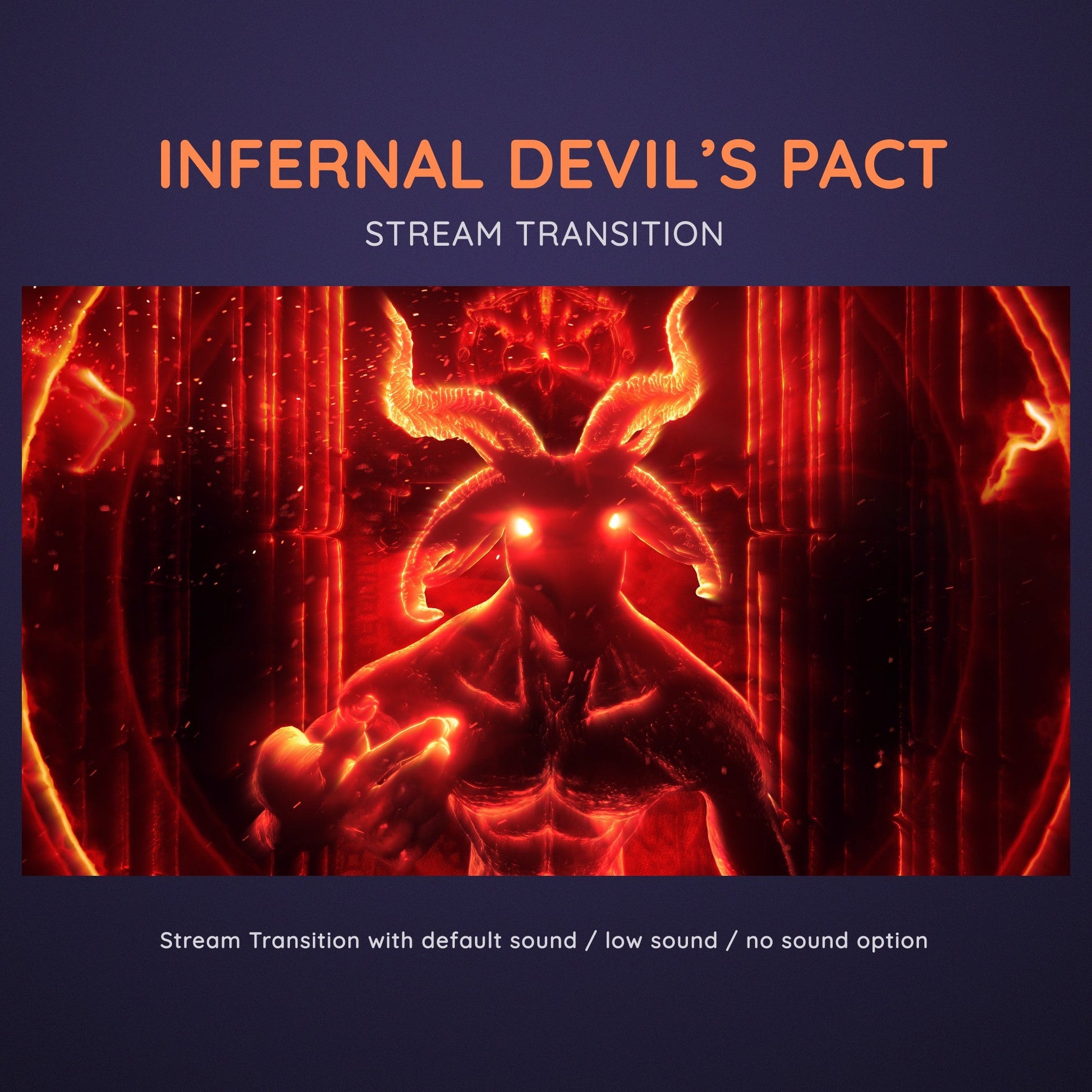 Promotional graphic for 'Infernal Devil's Pact' stream transition with a dark blue border and red demonic figure.