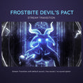 Glowing blue demonic figure with horns and wings in a mystical stream transition animation.