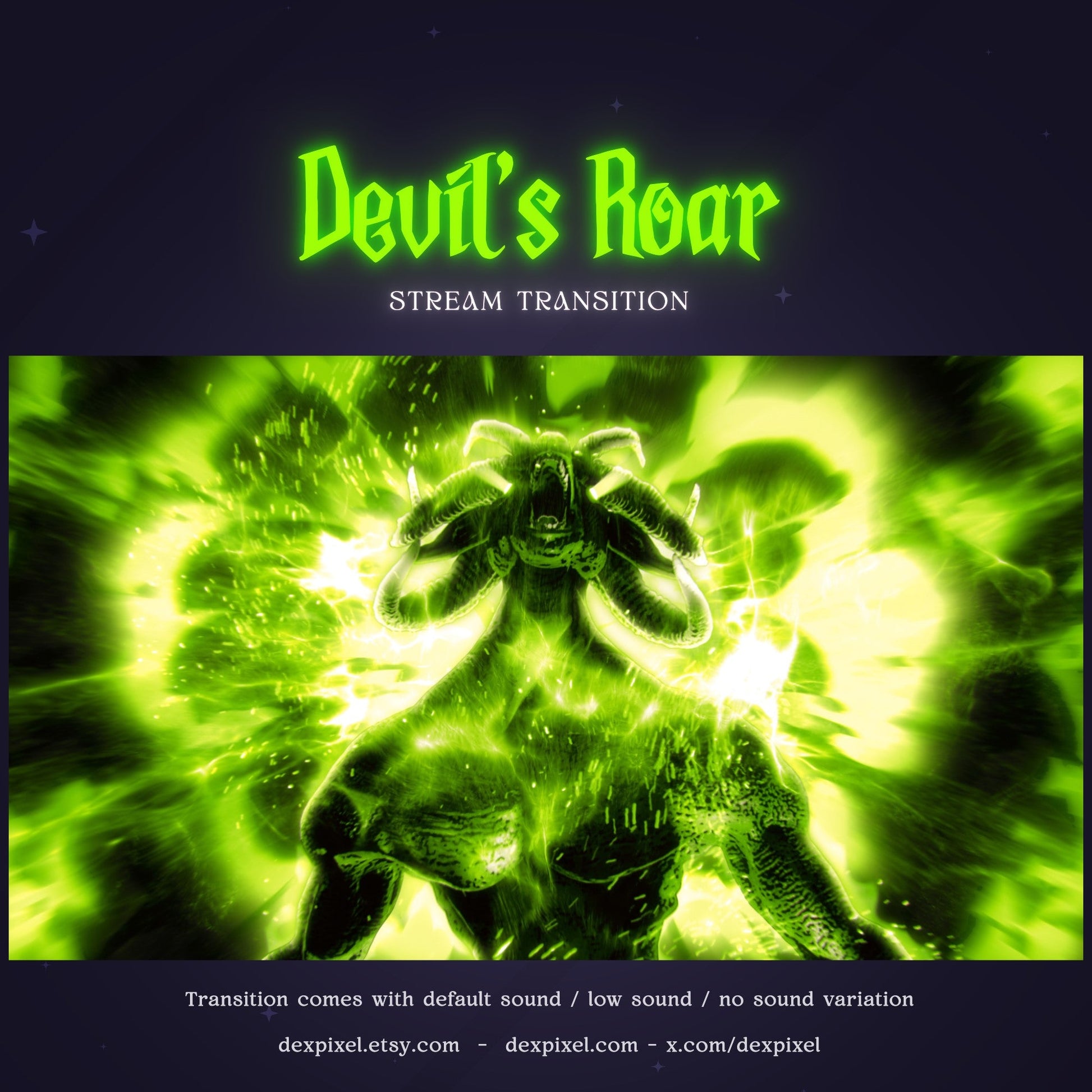 A digital stream transition featuring a roaring, hulking, green-glowing creature.