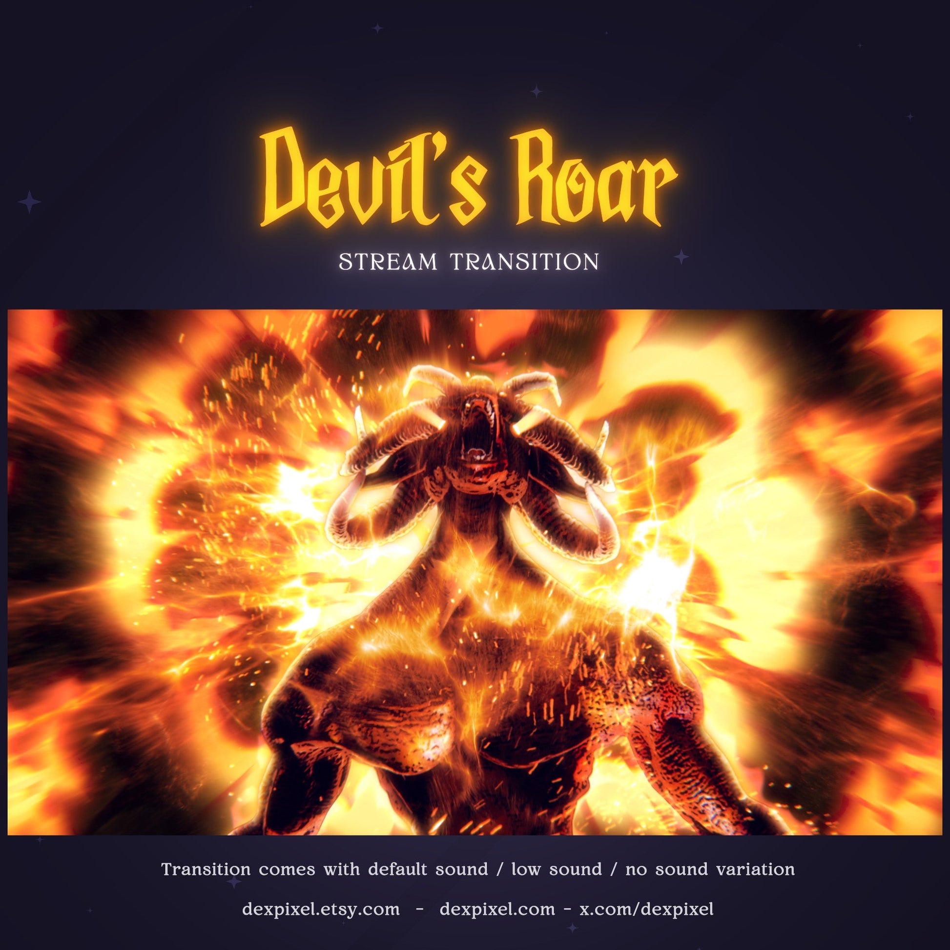A fiery stream transition featuring a roaring horned demon.