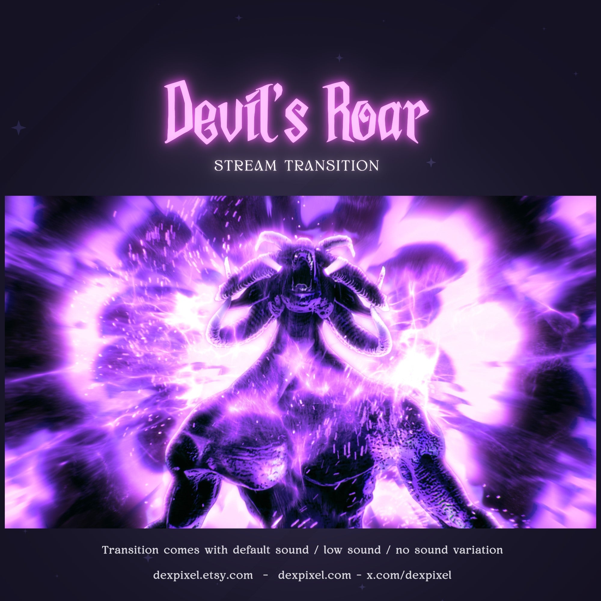 A stream transition with a roaring, glowing purple monster.