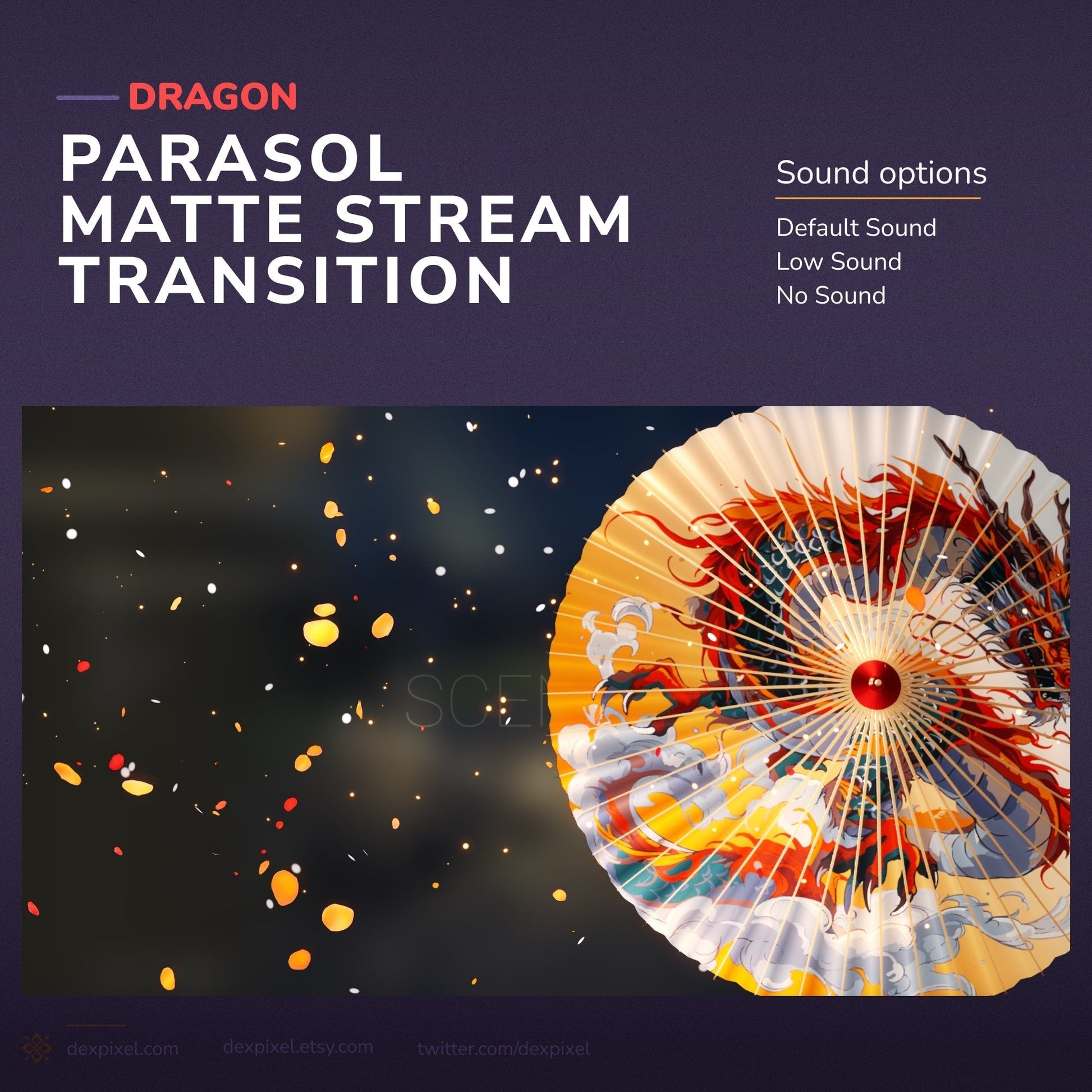 Dragon-themed parasol with sound options.