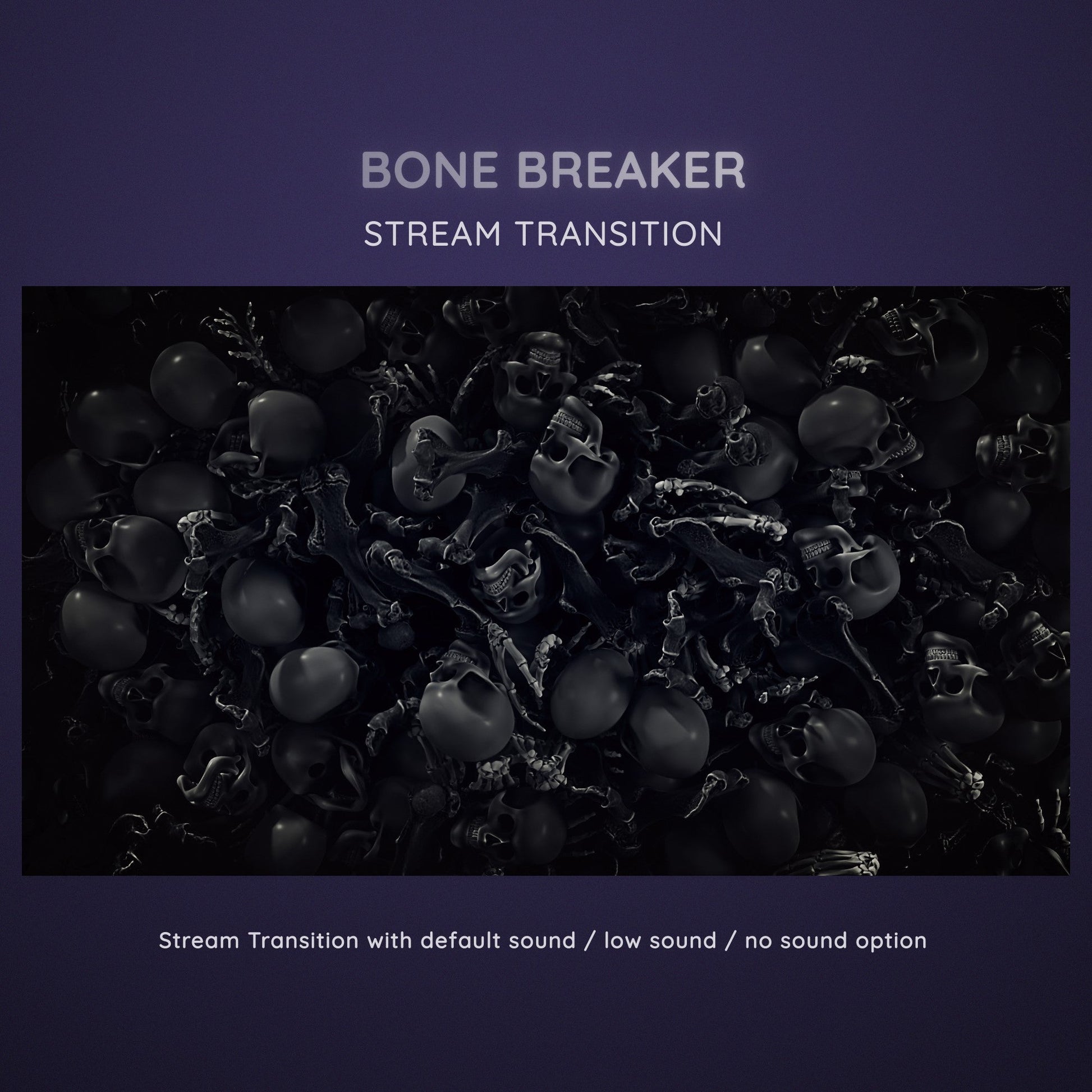 A digital stream transition featuring a pile of dark, stylized skulls and bones.