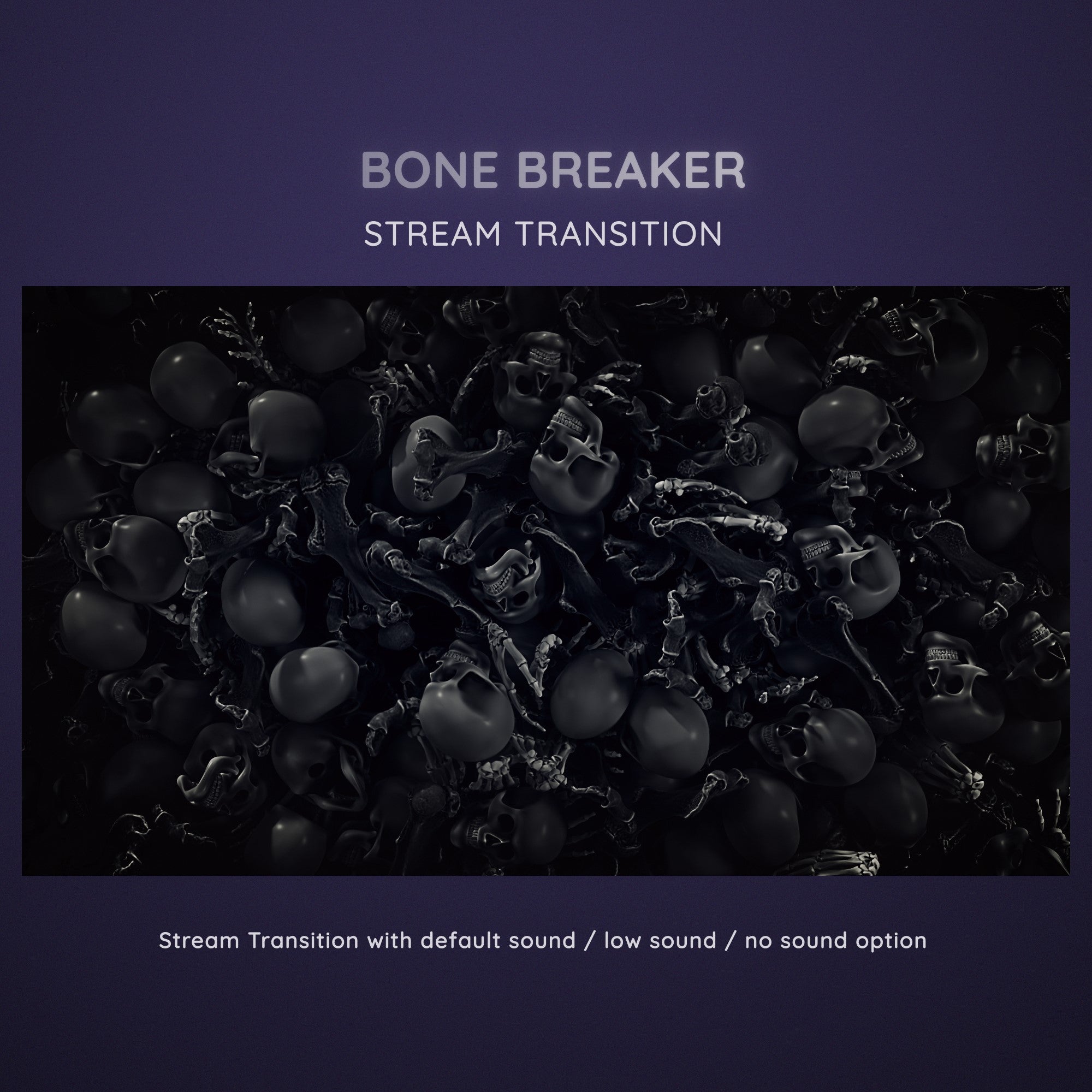A digital stream transition featuring a pile of dark, stylized skulls and bones.