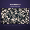 A repeating pattern of skulls and bones in black and white.