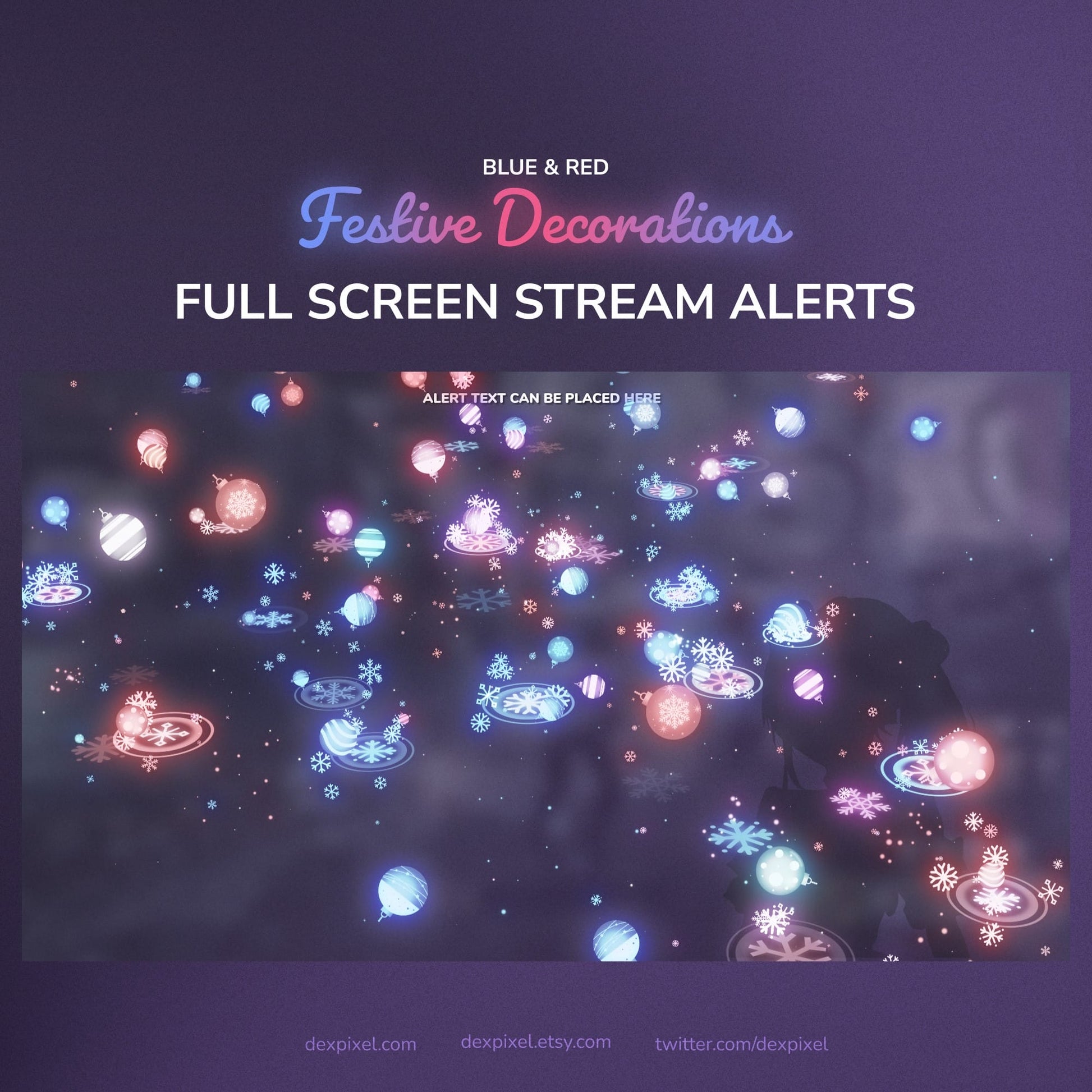 Blue and red festive decorations full screen stream alerts