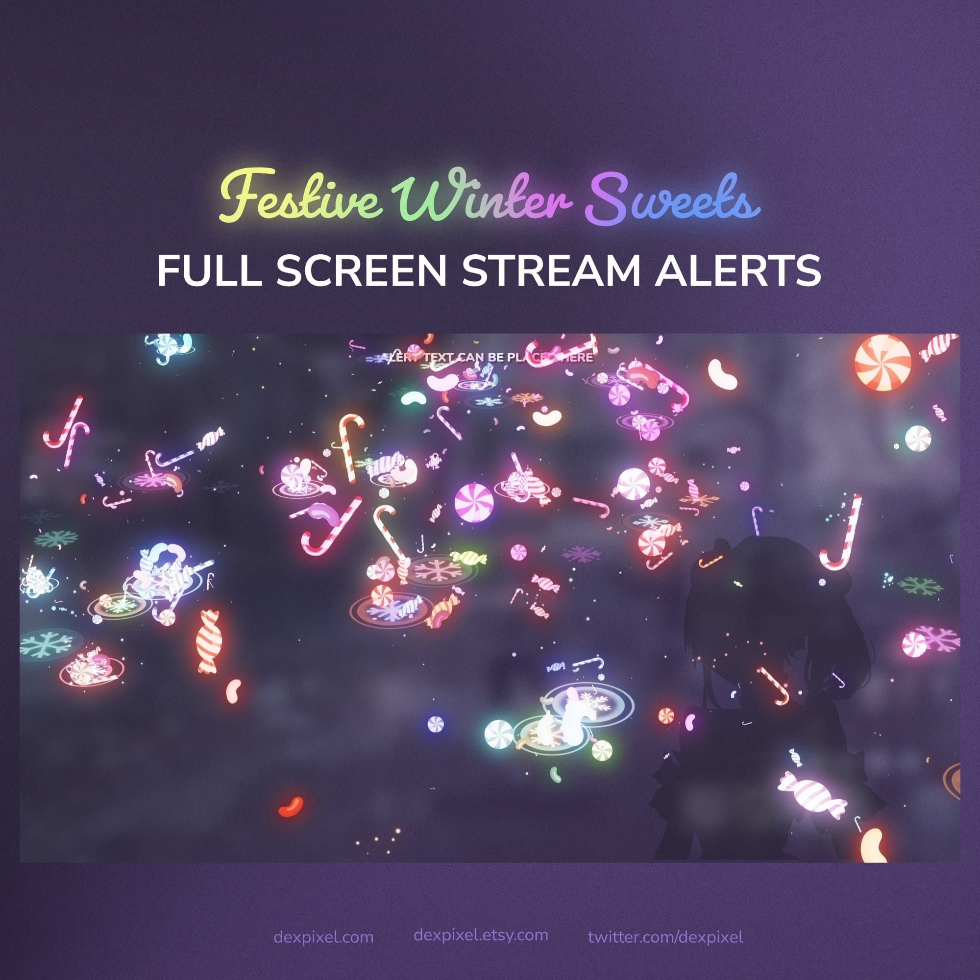 Festive Candy Cane Stream Alerts | Full Screen OBS | Dexpixel