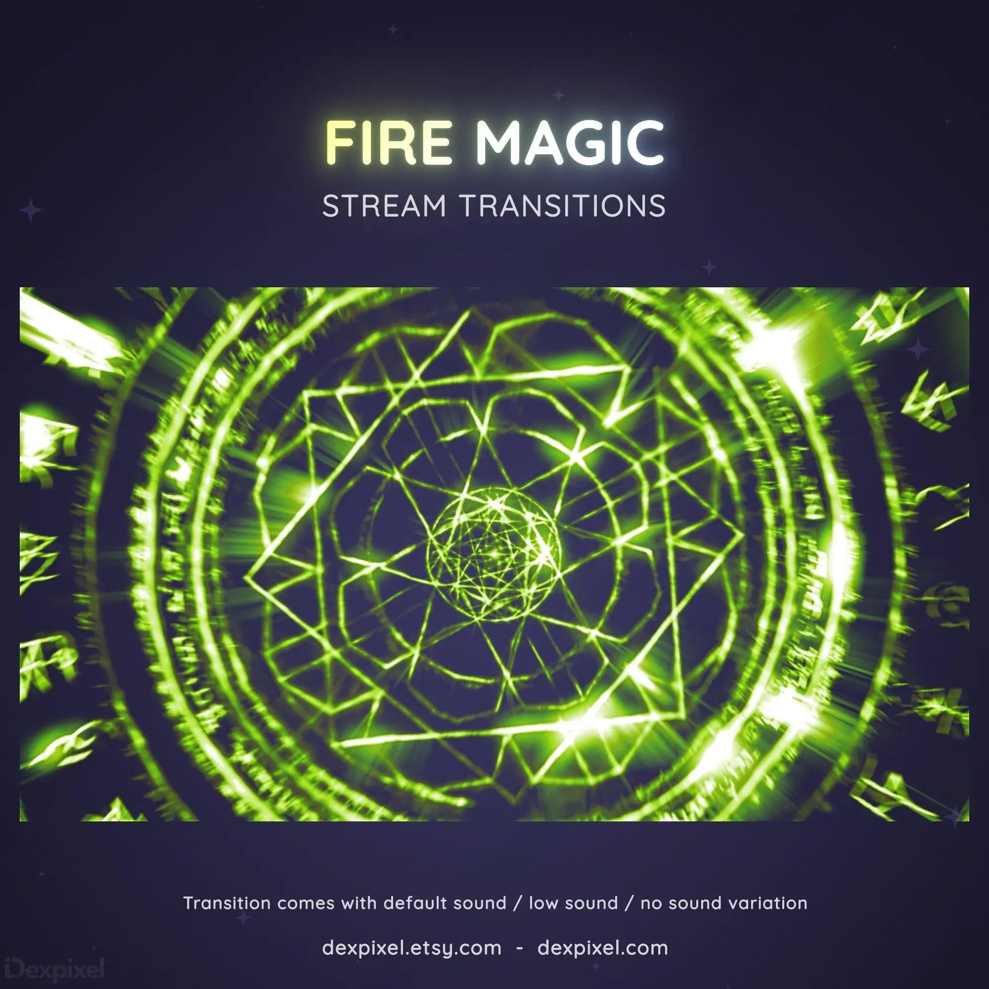 Glowing green geometric pattern forming a spiral tunnel effect with neon text above it.