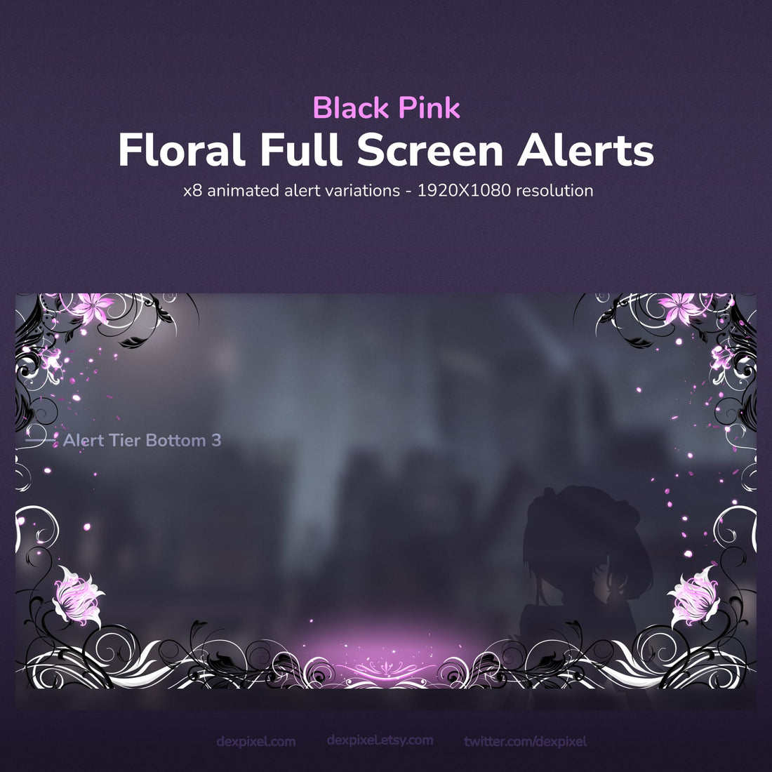 Red and green floral full-screen alerts for streaming.