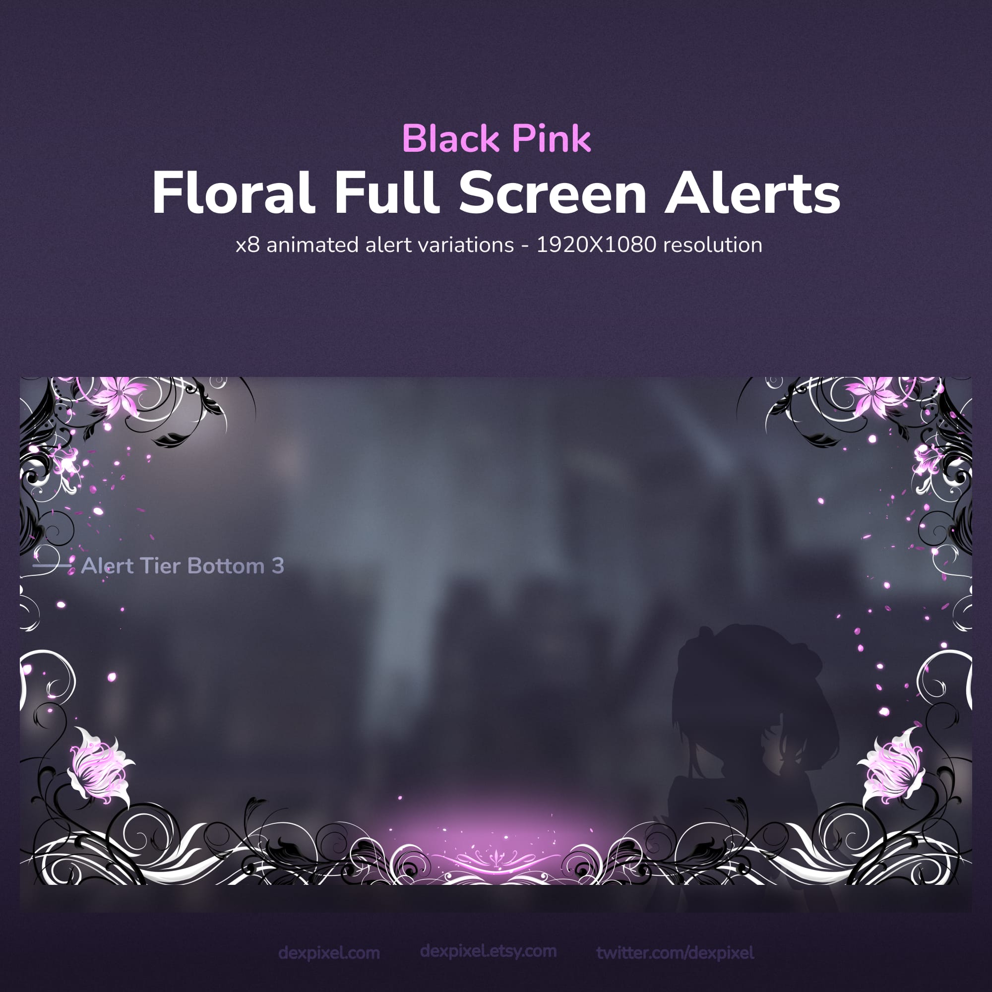 Floral full-screen animated alerts for streaming.
