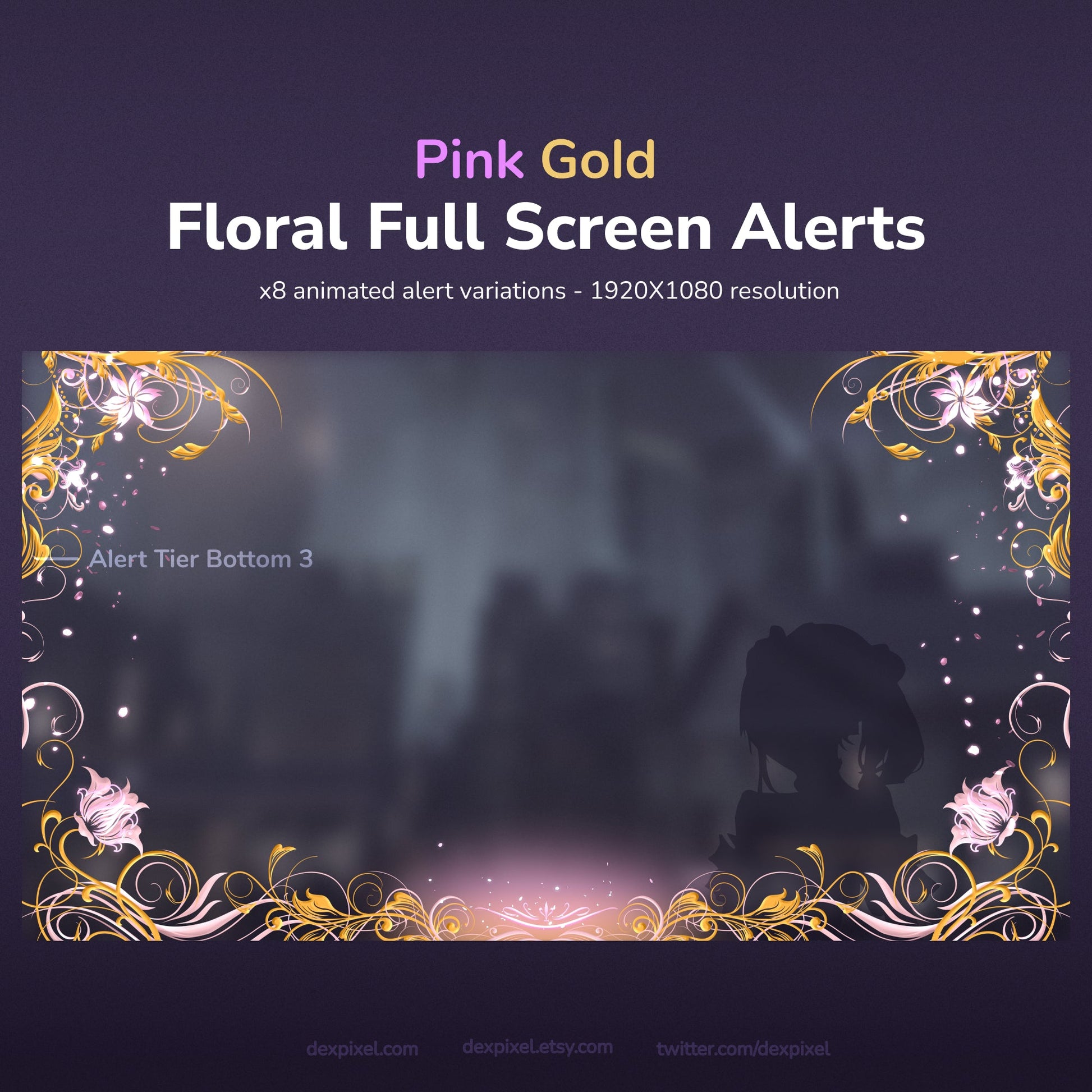 Pink Gold Floral Full Screen Alerts.