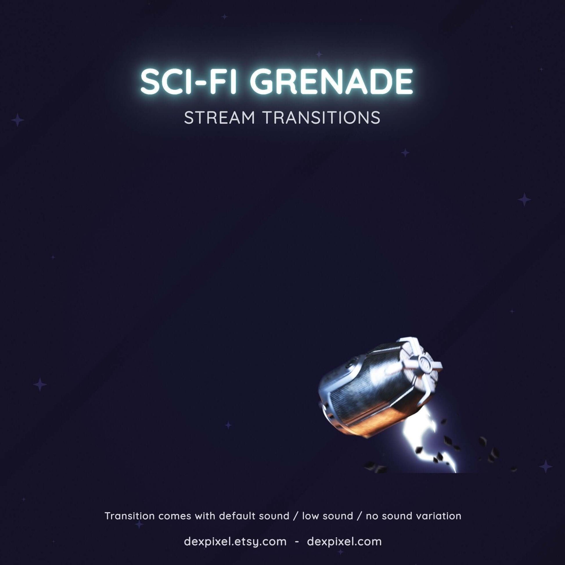 Sci-Fi grenade stream transition graphic with dynamic design for Twitch and YouTube streaming enhancement.