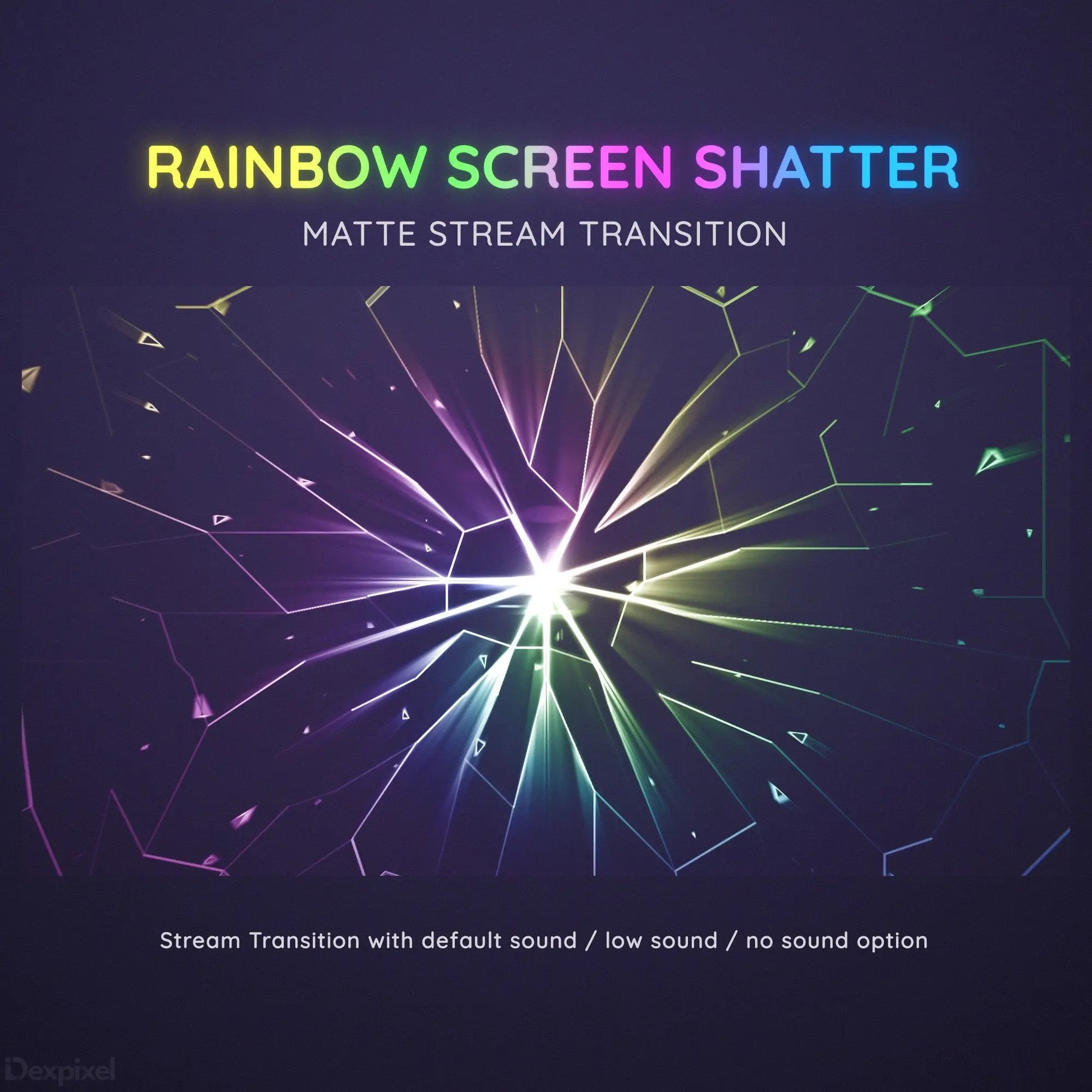 Rainbow-colored shattered glass pattern radiating from a central bright point.