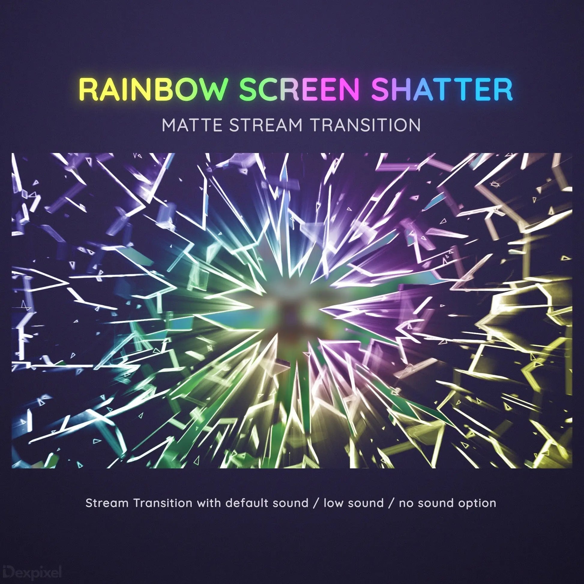 Rainbow-colored shattered glass effect with radiating cracks spreading from the center.