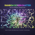 Rainbow-colored shattered glass effect with radiating cracks spreading from the center.