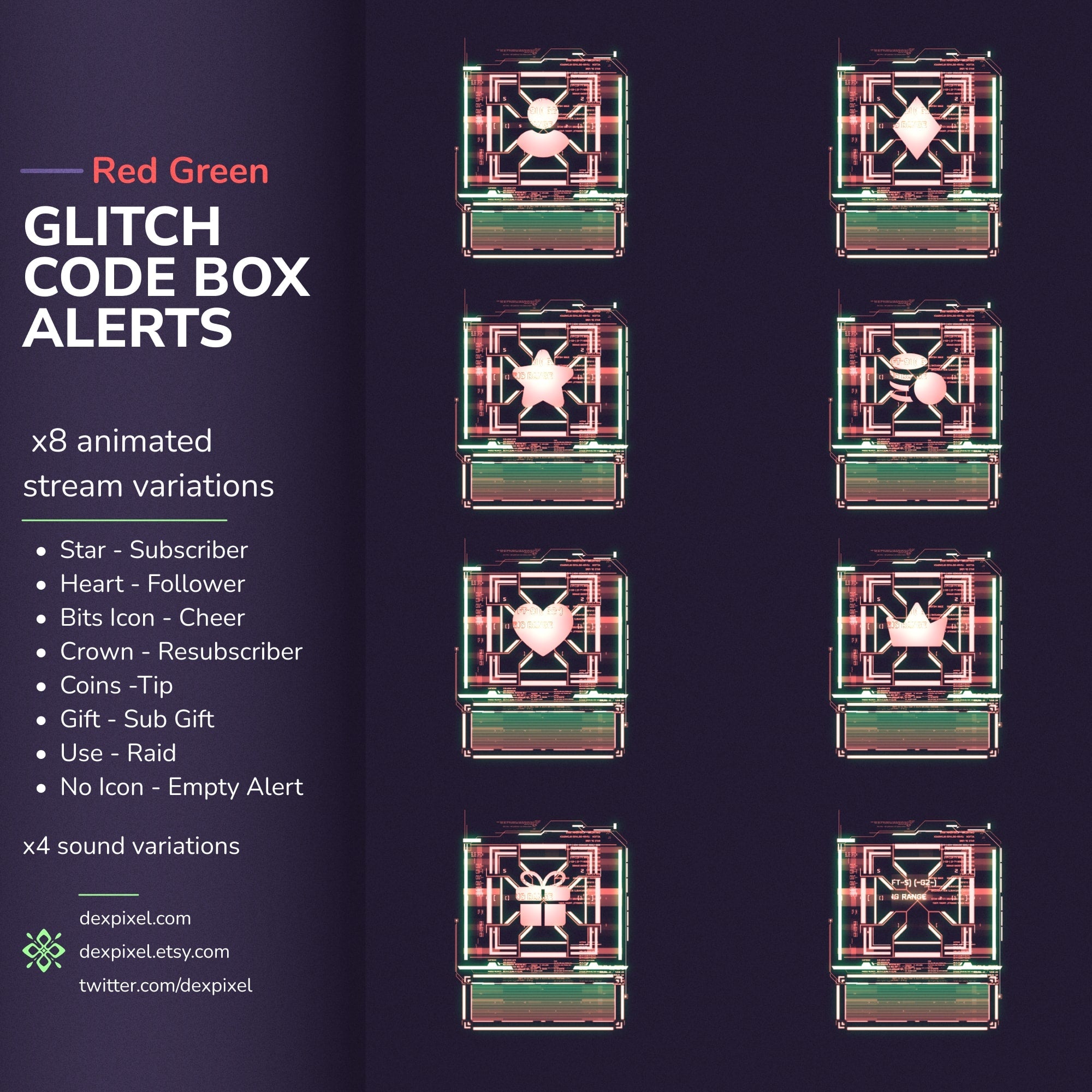 Animated stream alert variations.