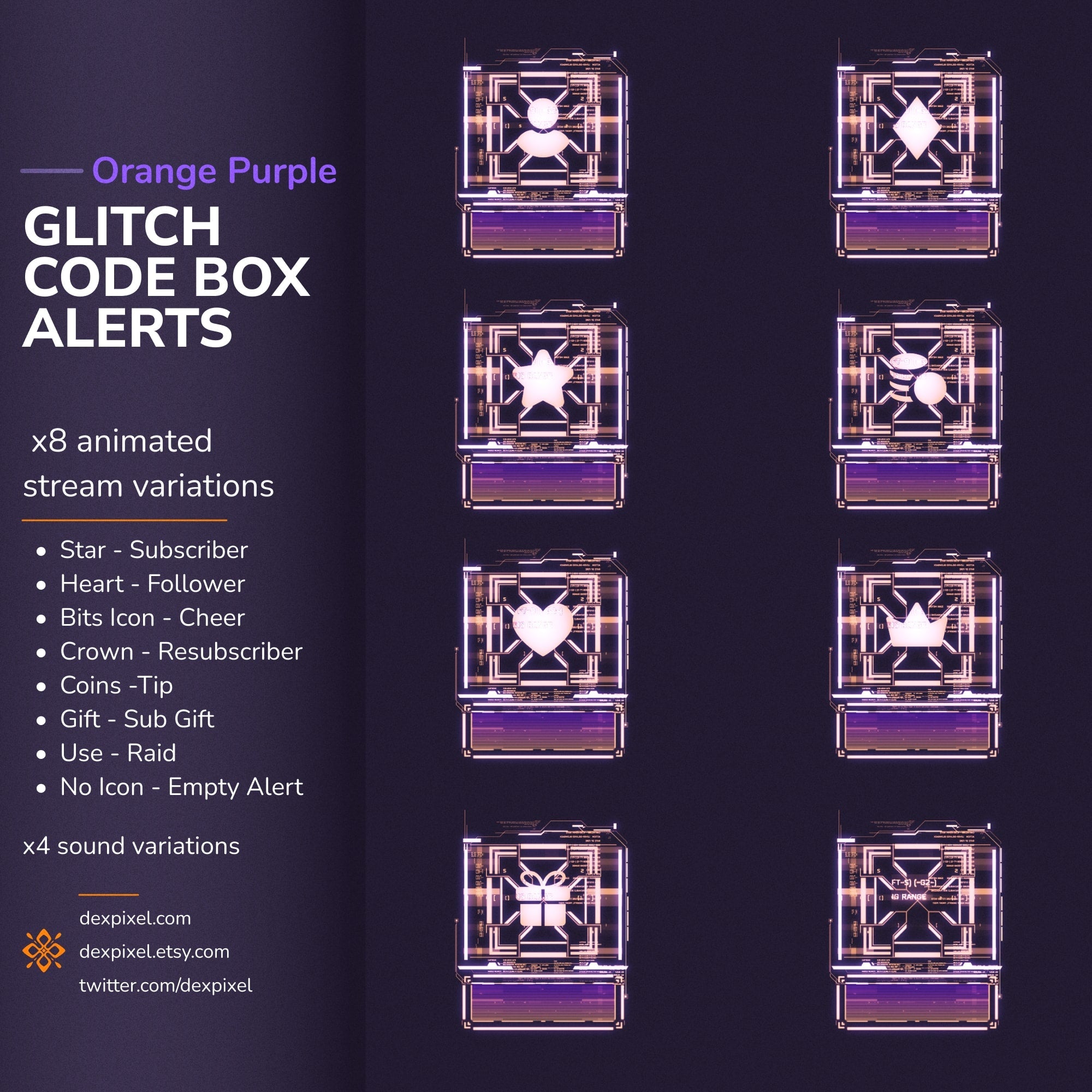 Animated stream alert variations.